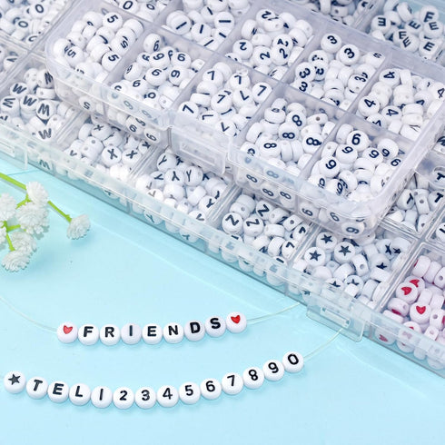 1400Pcs Letter Beads with 400Pcs Number Beads, Round Letter Beads 4x7mm Acrylic Alphabet Beads and Number Beads, Friendship Bracelets Jewelry Maki...