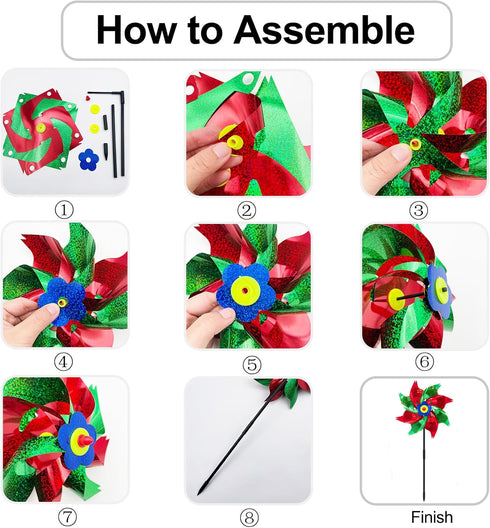 timecity 4 PCS Pinwheels Red Green Wind Spinners 9.5inch Sparkly Garden Pinwheel Reflective Windmills Scare Birds Animal Away Spinner for Yard and...
