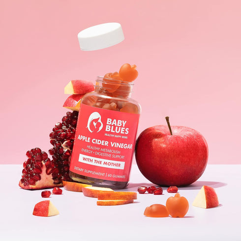 Baby Blues Apple Cider Vinegar Gummies - Vegan, Non-GMO & Gluten-Free, Postpartum Dietary Supplement with Both Vitamin B-6 & B12, 60 Pieces per Bo...