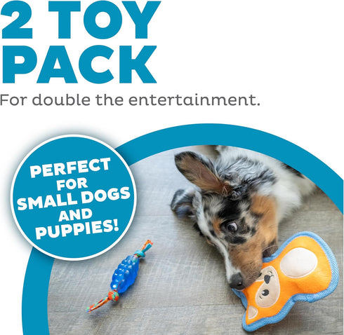 Outward Hound Mini Orka & Friends Fox Dog Toys 2-Pack – Dental Dog Chew Toy and Tough Plush Squeaky Dog Toy, Orange, XS...