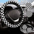 Black and White Checkered Steering Wheel Cover Rubber Anti-Slip 14.5-15 Inch Universal Steering Wheel Cover with 2 Pieces Car Coasters Suitable fo...