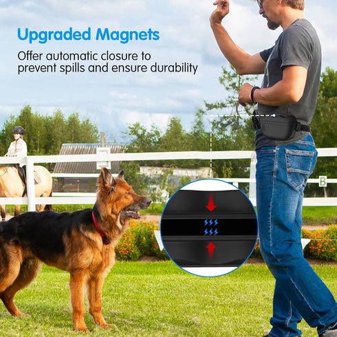 2 in 1 Dog Treat Pouch with Training Clicker, Silicone Treat Bag with Dog Waste Bag Dispenser, Waist Belt for Pet Training, Stronger Magnetic Clos...