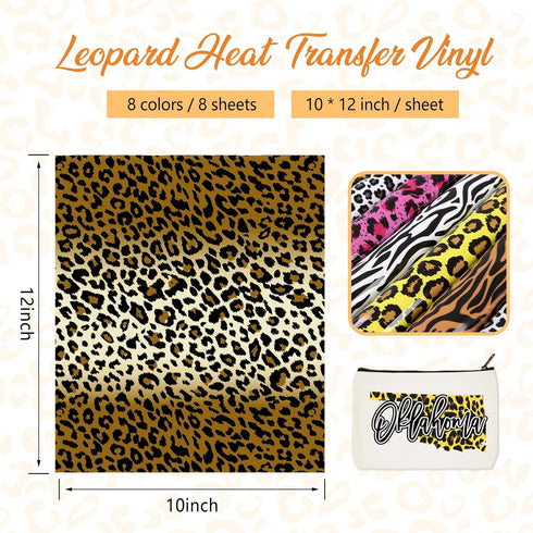 Tintnut Leopard HTV Vinyl -8 Sheets 12 x 10 inches Patterned Iron on Vinyl for T-Shirts Clothing Bags Heat Transfer Vinyl for All Cutting Machine...