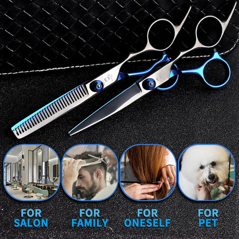 8 PCS Hair Cutting Scissors Kit,Black Blue Professional Home Hair Cutting Barber/Salon Thinning Shears,Hair Cutting Shears Hair Cut Blending Salon...