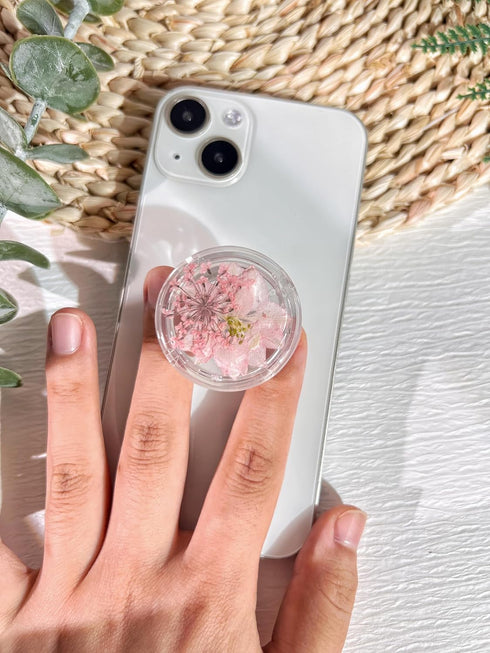 Pressed Natutal Flowers Phone Grip Holder, Expandible Collapsible Transparent Cell Phone Accessory, Dried Natural Flowers Phone Stand, Phone Charm...