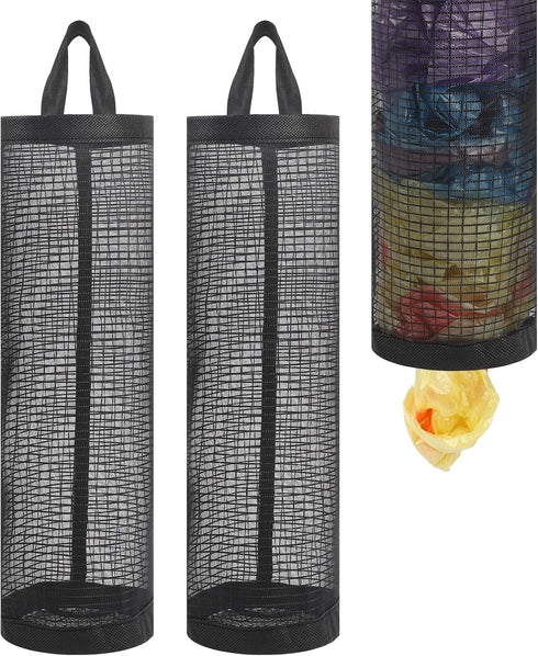 2Pack Plastic Bag Holder, Grocery Bag Holder for Plastic Bags Mesh Hanging Storage Dispenser Trash Bag Organizer Shopping Bag Holder for Plastic B...