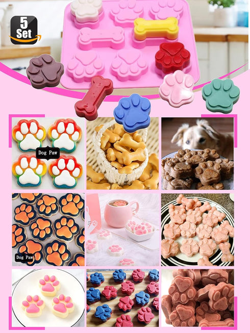 2 in 1 Puppy Dog Paw and Bone Silicone Molds, Silicone Puppy treat molds, Silicone Dog Treat Molds for Baking Chocolate, Candy, Jelly, Ice Cube - ...