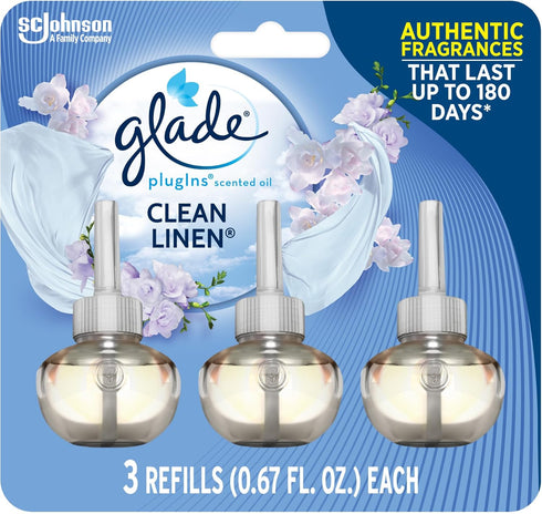 Glade PlugIns Refills Air Freshener, Scented and Essential Oils for Home and Bathroom, Clean Linen, 2.01 Fl Oz, 3 Count...