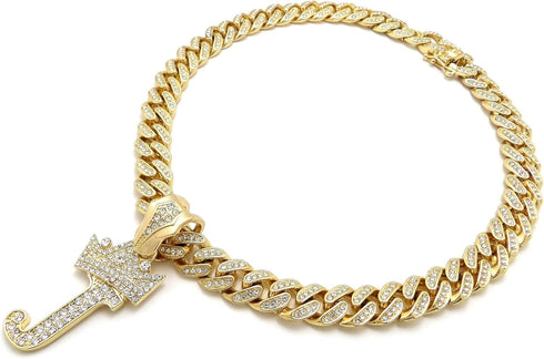 Hip Hop Alphabet Initial J Pendant & 12mm 18" Full Iced Box Lock Cuban Chain Necklace...