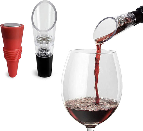 TenTen Labs Wine Aerator Pourer and Wine Stopper (2-pack) - Wine Saver - Wine Aerator and Re-corker - Gift Box Included (Red)...