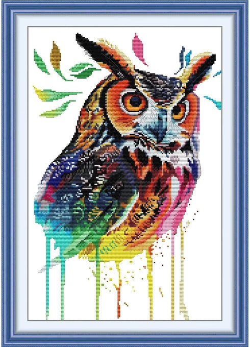 ITSTITCH Stamped Cross Stitch Kits - Full Set of Embroidery for Beginners or Adults,14 CT 2 Strands DIY Colorful Owl Patterns Counted Arts Craft 1...