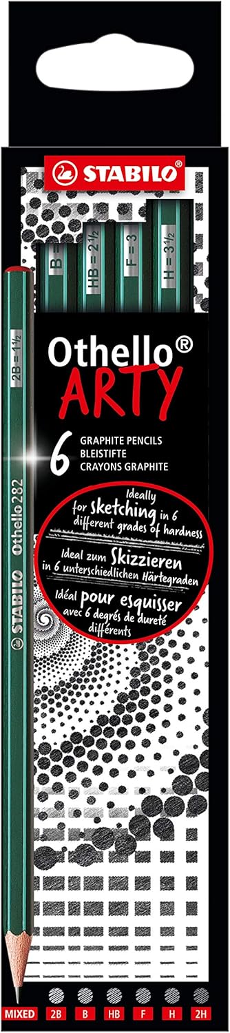 STABILO Graphite Pencil Othello ARTY - Pack of 6 - Assorted Grades - 2B, B, HB, F, H, 2H...