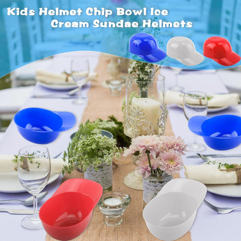 12 Pack Ice Cream Baseball Helmet 8 oz Mini Baseball Cap Snack Bowl Plastic Baseball Hat Chip Bowl for Kids Birthday Party Supplies, 3 Colors...