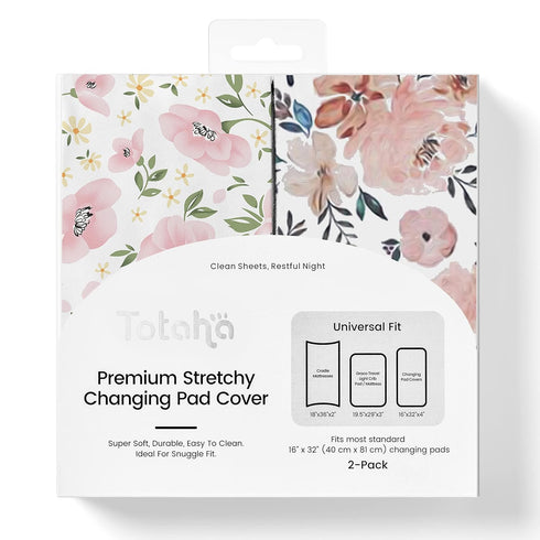 TotAha Premium Stretchy Changing Pad Covers (2-Pack) Hypoallergenic, Silky Comfort, Buttery Soft, Calming Effect, All-Season Jersey-Knit 5'' Deep ...