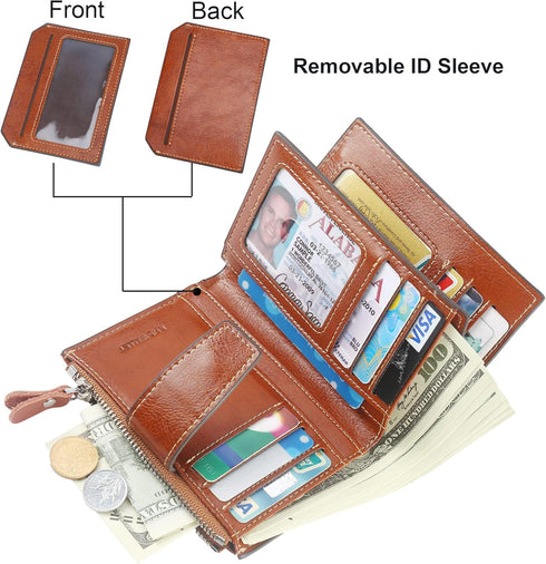 Lavemi Small Compact Women Wallet RFID Blocking Genuine Leather Bifold Purse with ID Windows(Brown)...