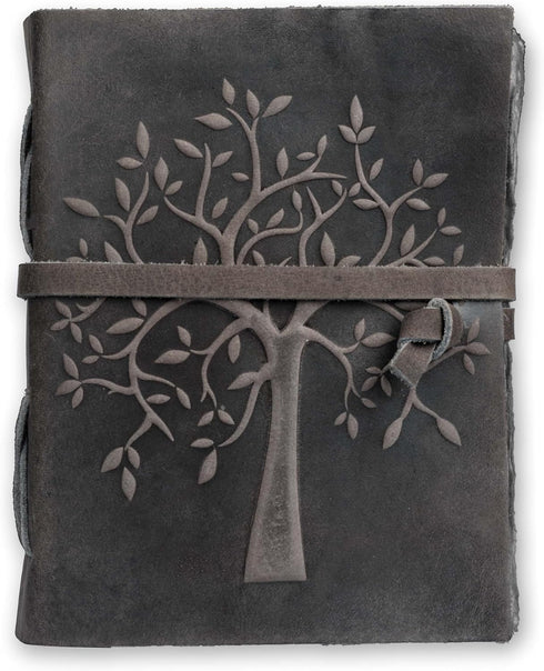 LEATHER VILLAGE Tree of Life Journal - 6 X 4 (A6) inches - Rustic Black - 200 Antique Deckle Edge Handmade Paper – Book of Shadows - Vintage Leath...