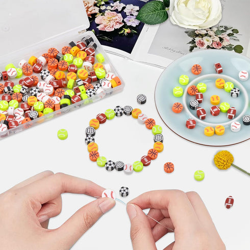 180 Pcs Sports Ball Polymer Clay Beads for Bracelets Charms Making Pony Beads Shapes for Friendship Bracelets Spacer Beads Supplies for DIY Bracel...