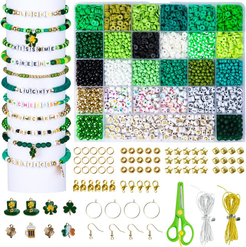 Goldwise 3900 Pcs St. Patrick's Day Bracelet Making kit with Clay Beads Glass Seed Beads, 18 Colors Beads for Jewelry Making with 3 Styles Letter ...