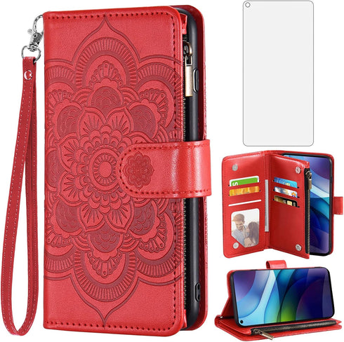 Asuwish Compatible with Moto G Stylus 2021 4G Wallet Case and Tempered Glass Screen Protector Flip Credit Card Holder Cell Phone Cover for Motorol...