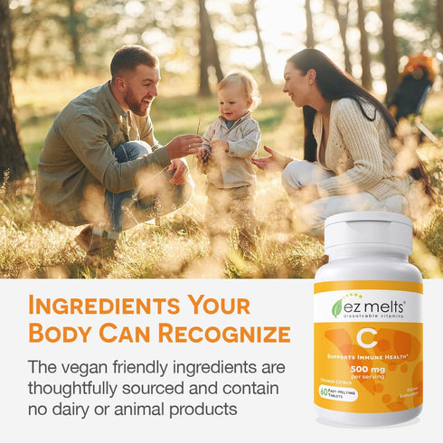 EZ Melts Dissolvable Vitamin C 500 mg, Sugar-Free, 1-Month Supply...