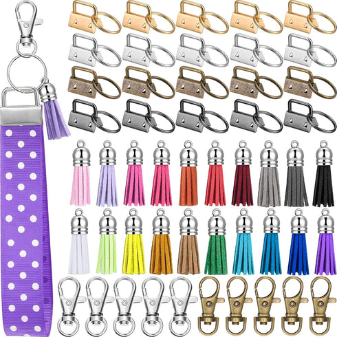 60 Pieces Key Fob Hardware Set, 20 Key Fob Hardware Wristlet with Ring 20 Leather Keychain Tassels 20 Swivel Snap Hooks for Keychain Making Suppli...