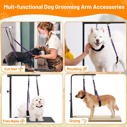 Dog Grooming Belly Strap - Dog Grooming Table Arm Extender with Clamp Extension Loop Bathing Restraint Leash No Sit Haunch Holder for Small & Medi...