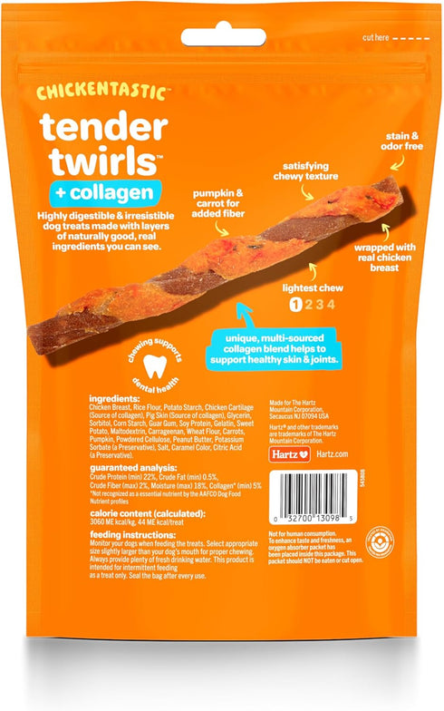 Oinkies Chickentastic Tender Twirls + Collagen to Support Skin & Joints, Made with Real Chicken Breast, Pumpkin & Carrot, Long-Lasting & Rawhide-F...