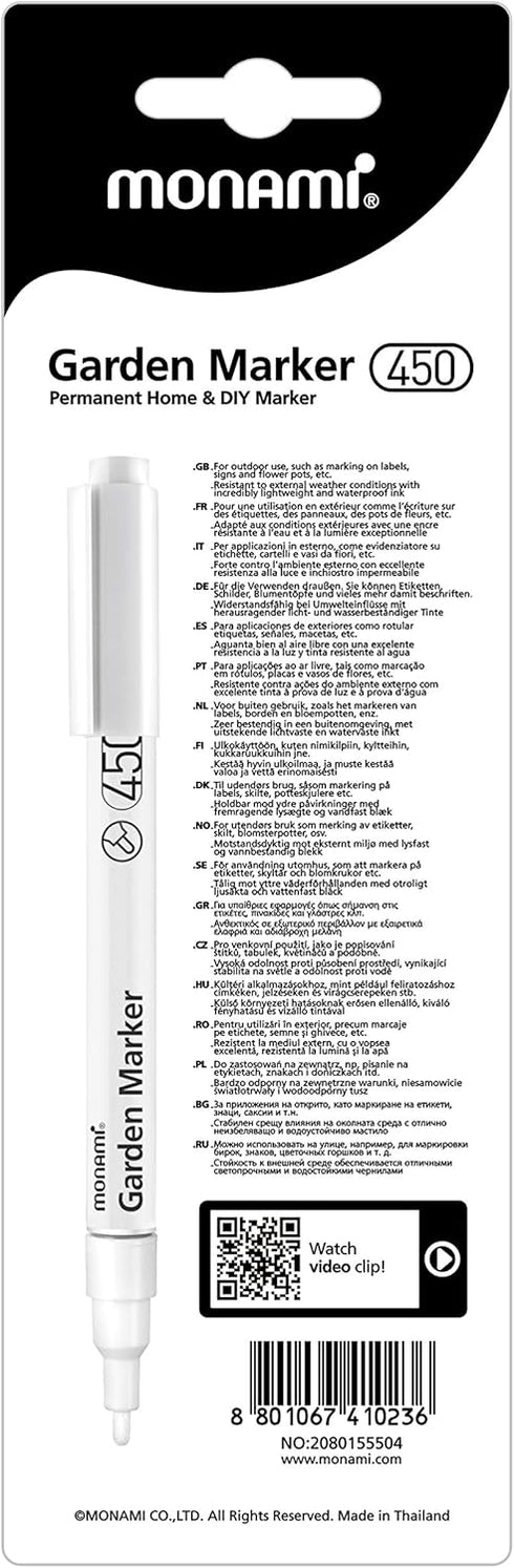 MONAMI Garden Marker 450, Fine Tip (0.9mm), Permanent Marker for Outdoor Use, White, 1pc...