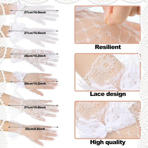 Maitys 6 Pairs Lace Gloves Women Elegant Short Gloves Tea Party Gloves Vintage Gloves for Women Girls Wedding 1920s Party(White)...