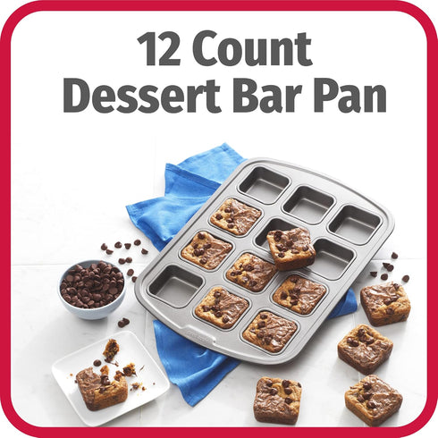 GoodCook 12-Cavity Nonstick Steel Mini Bite-Size Dessert Bar Pan, Gray...