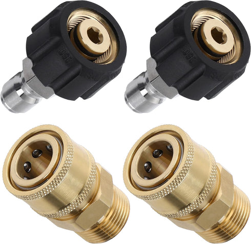 Tool Daily Pressure Washer Adapter Set, Quick Connect Kit, Metric M22 15mm Female to M22 Male Fitting, 5000 PSI, 4 Pcs...
