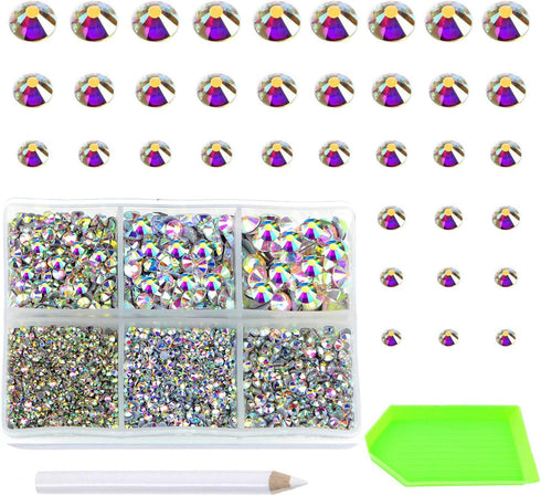 AD Beads 4500 Pieces Hotfix Rhinestones Flat Back 6 Sizes (2-6 mm) Crystal Round Glass Gems with Tweezers and Picking Rhinestones Pen or Crafts Na...