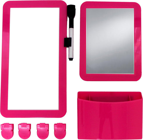 Inkology Magnetic Locker Organizer 8-Piece Set with Mirror, Mini Dry Erase/Whiteboard, Dry Erase Pen, Magnetic Clips and Utility Bin, Rosy Pink...