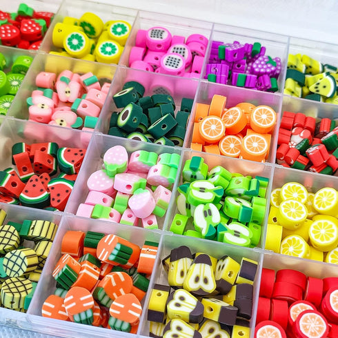 480pcs Fruits Clay Beads for Jewelry Making, 24 Styles Mixed Clay Beads Fruit Charms for Bracelet Making Kit, Polymer Heishi Beads for Women DIY N...