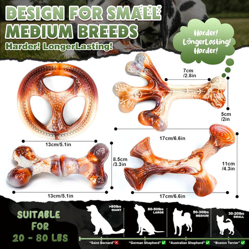 DBF 4 Pack Indestructible Dog Chew Toys for Aggressive Chewers Medium Small Breed - Durable Tough Dog Toy with Bacon Flavor, Heavy Duty Hard Nylon...