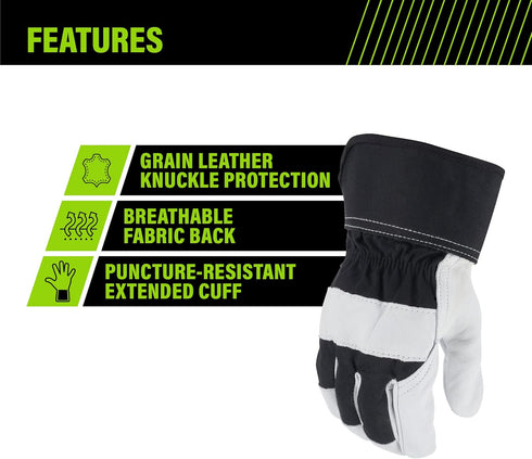 AWP Enhanced Comfort Work Gloves with Goatskin Leather Palms for Men and Women, Made with Genuine Cowhide Leather,X- Large, Black and White...