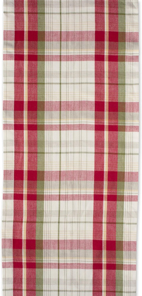DII Orchard Plaid Collection Linen Tabletop Essentials, Table Runner, 14x108, Taupe/Red...