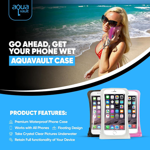 AquaVault 100% Waterproof Floating Smart Phone Case & Money Pouch - Fits All Phones - Made from Premium Heavy Duty PVC for Added Drop Protection -...