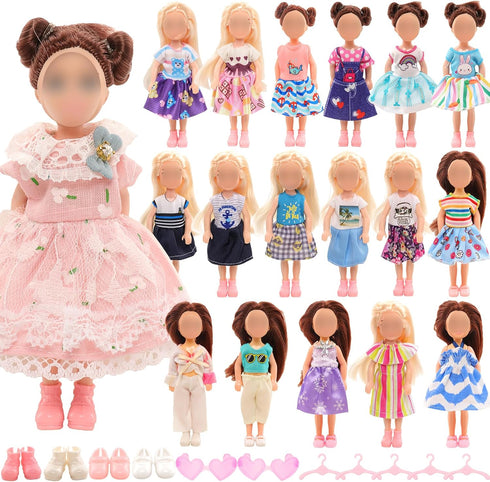 Miunana 21 PCS 5.3 Inch Girl Doll Clothes Dress Outfits and Shoes for Girl Doll Clothing with 4 Pairs of Shoes for 4-6 Inch Girl Dolls Clothes and...
