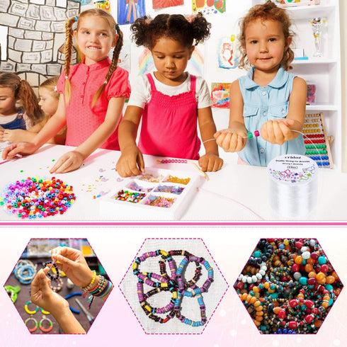 Stretchy String for Bracelets, Cridoz 0.5mm Clear Elastic String Stretch Cord Bracelet String with 2 Pcs Beading Needles for Seed Beads, Pony Bead...