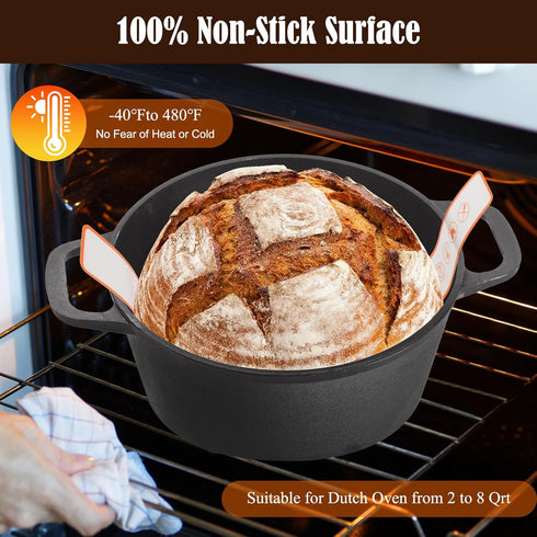 Upgrade Silicone Bread Sling for Dutch Oven, Non-Stick & Easy Clean Reusable Silicone Bread 8.3 Inch Baking Mat 7.9 Inch Extended Long Handle with...