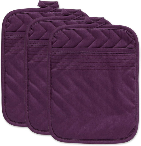DII Heat Resistant Quilted Cotton Pot Holder Set, Designed with Space to Personalize Allowing a Customized Design, 7x9, Eggplant, 3 Count...