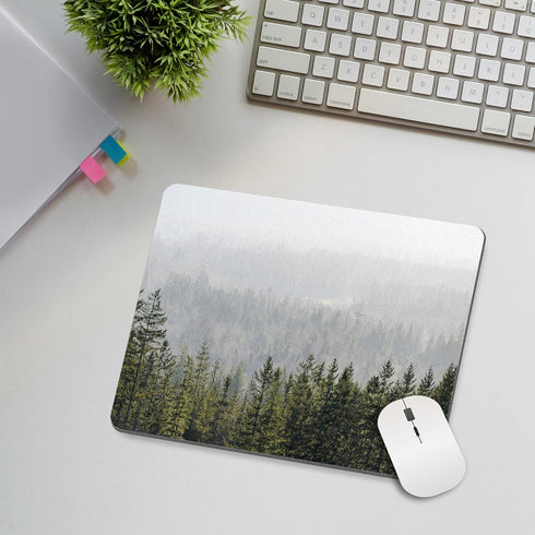 Tree Mouse Pad Green Misty Mountain, Nature Landscape Mousepads Square for Desk Foggy Fir Forest Valley Small Desk Pad Mouse Mat Washable Computer...