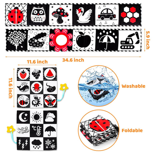Black and White High Contrast Baby Toys 0-6 Months Montessori Tummy Time Toys Sensory Crinkle Toys for Baby Newborn Infant 0-3 3-6 Months Soft Clo...