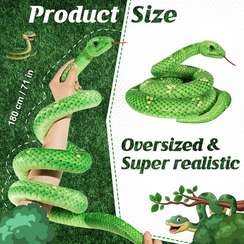 Snake Plush, Stuffed Snake Animal, 71in Large Toy Snakes for Kids, Giant Stuffed Animals Snake, Lifelike Plush Snake for Birthday Gift Party Prank...