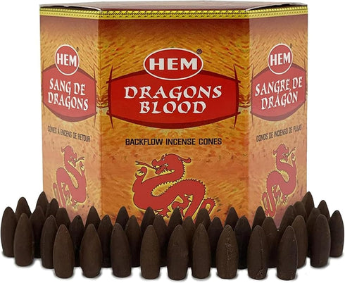 Dragons Blood Hem Backflow Incense Cones for Waterfall Aromatic Smoke Fountain Haze Falls - 40 Large Back Flow Incense Cones Scented...