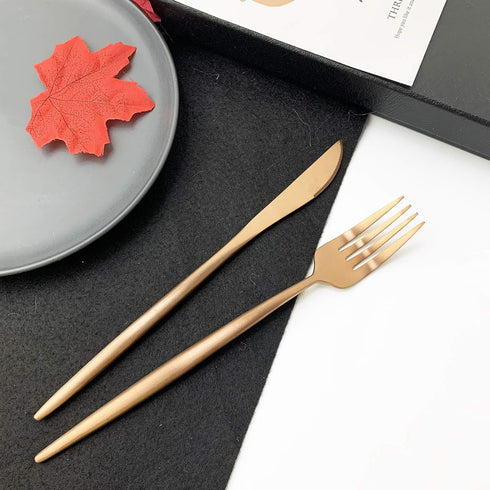 JASHII 18/10 Rose Gold Flatware Rose Gold Silverware Set 304 Stainless Steel Copper Flatware Cutlery Set| 6-Piece Adaline Royal Modern Satin Finis...