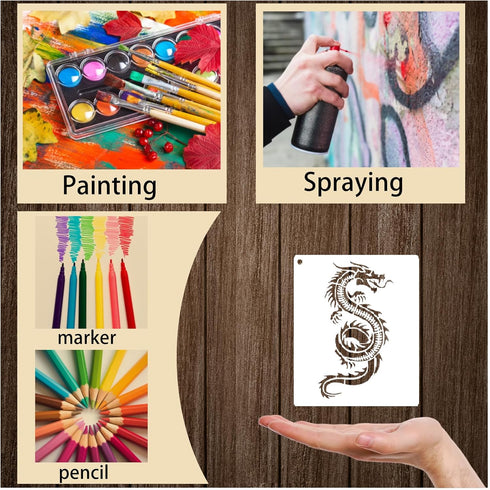 20 Pieces Dragon Stencils Template Reusable Mylar Craft Stencils for Painting on Wood Canvas Walls Decorations DIY Projects (20 dragon)...