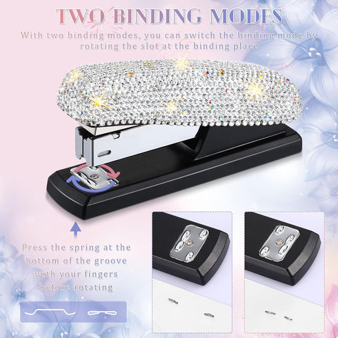 Bling Crystal Stapler Gift Sparkly Diamond Stapler for Desk Handmade Clay Rhinestone Machine Cute Stapler Pretty Office Stationery Kit Stylish Acc...