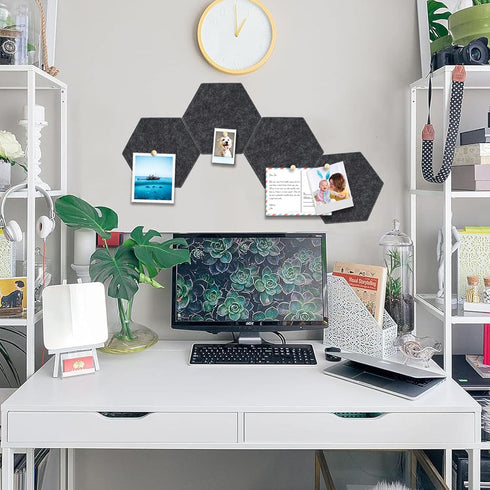 Hexagon Felt Bulletin Board, 8.7"x7.5"x0.35" 2 Pack Self-Adhesive Tiles Pin Board for Office Home School Decor Stickers Memos Photos Display(BK-19...